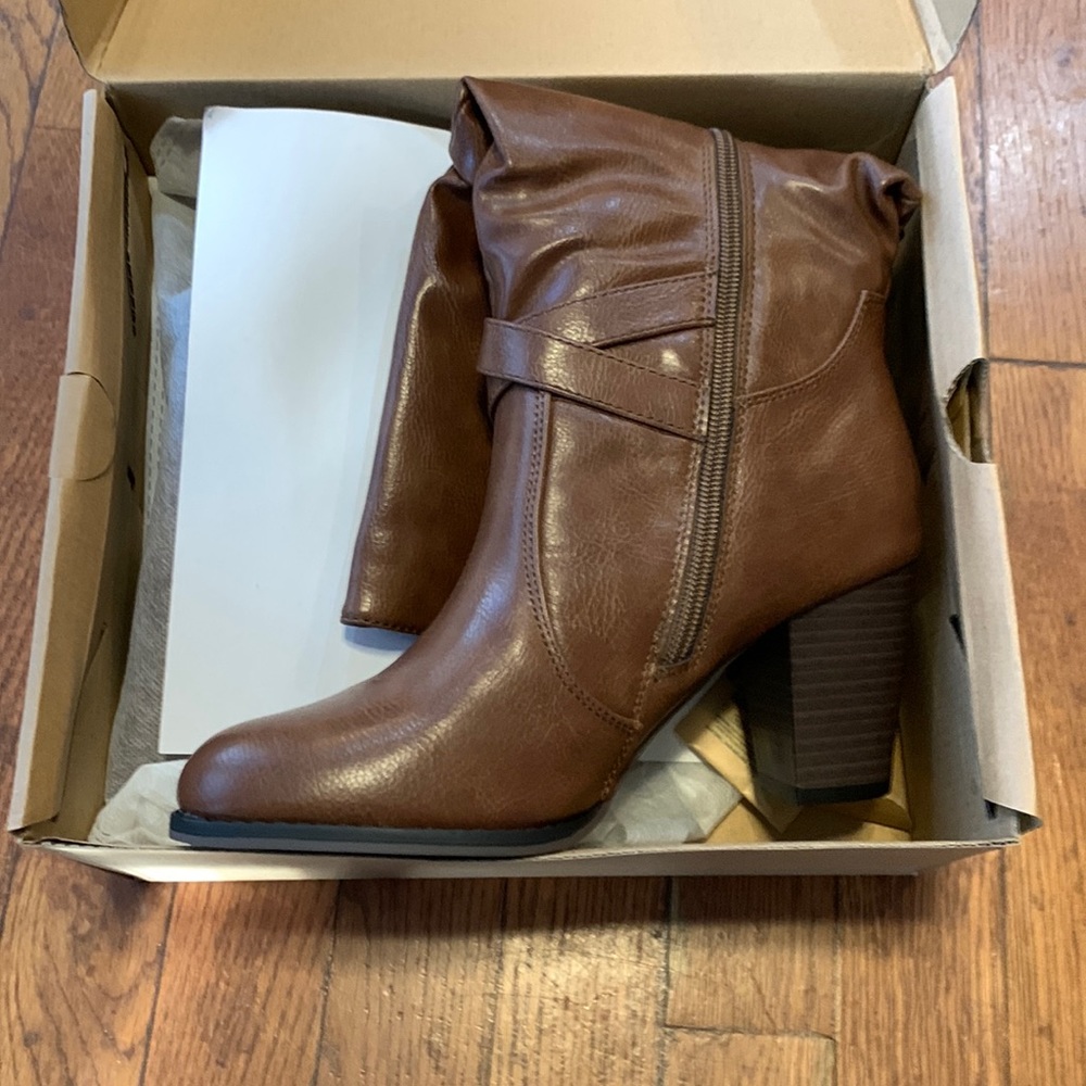 🔥Ermonn Women's Mid Knee High Boots Chunky Heel Slouchy Metal Buckle